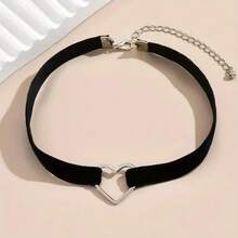 1pc Elegant Heart Choker - Black Velvet & Leather Adjustable Necklace, Gothic Layered Jewelry For Women - Back To School Style Upgrade - 黑色 - 查看 4