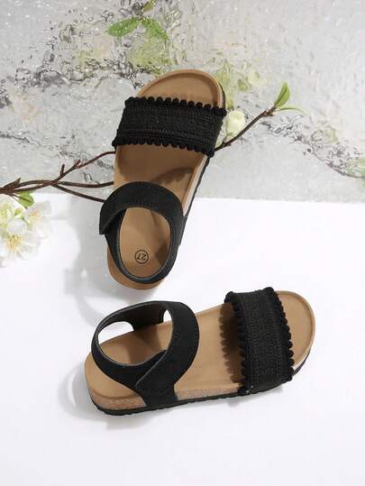 1 Pair Girls & Teens Comfortable Soft Cork Bottom Princess Style Casual Bohemian Flat Sandals, Suitable For 3-14 Years Old Girls, Flat Sandals For Summer Vacation, Beach, Daily Wear