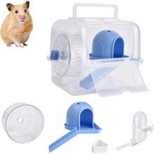 Portable Hamster Travel Carrier Cage,Outdoor Small Pets Breathable Cage,Multifunctional Guinea Pig Carrier With Water Bottles, Running Wheels, Ladders, Dodge Houses And Feeders (Blue, Style B) - 藍色 - 查看 11