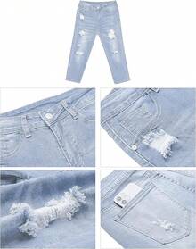 Vetinee High Waisted Skinny Slim Fit Capri Jeanshalloween - Màu xanh mềm mại cổ điển - Xem 8