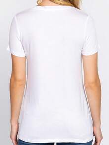 paquete de 2 blusas de manga corta, cuello en V y ajuste relajado con bolsillo en el pecho - Blanco y negro - Ver 4