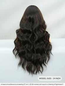 24 Inch Long Wavy Black Wig With Curtain Bangs For Women Heat Resistant Fiber Hairpiece,Natural Synthetic Full Machine Hair Wigs For Daily Music Festival Party Wear, Cosplay Halloween & Street Photography Use - 自然黑 - 查看 4