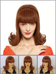 Hitzebeständige synthetische charmante Damen Wabenfrisur Perücke, kurze BoBo Flip Out wellige Haare mit geraden Pony Perücken für elegante Damen Retro Flugzeugwelle Bienenkorbfrisur mit Pony, Bouffant lockige tägliche Cosplay Party Perücken, 60er 70er Jahre Vintage Kostüm Perücke, selbstbewusster Rockabilly Stil für Musikfestivals Weihnachtsdekorationen, Feiertage Geburtstag Valentinstag Geschenke für Muttertag