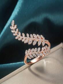 1pc Glamorous Cubic Zirconia Leaf Decor Wrap Ring For Women For Daily Decoration - Silver - View 15