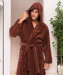 Mens Robe With Hood, Plush Fleece Hooded Mens Bathrobe, Big And Tall Bath Robe For Menhalloween - Chocolate - View 6