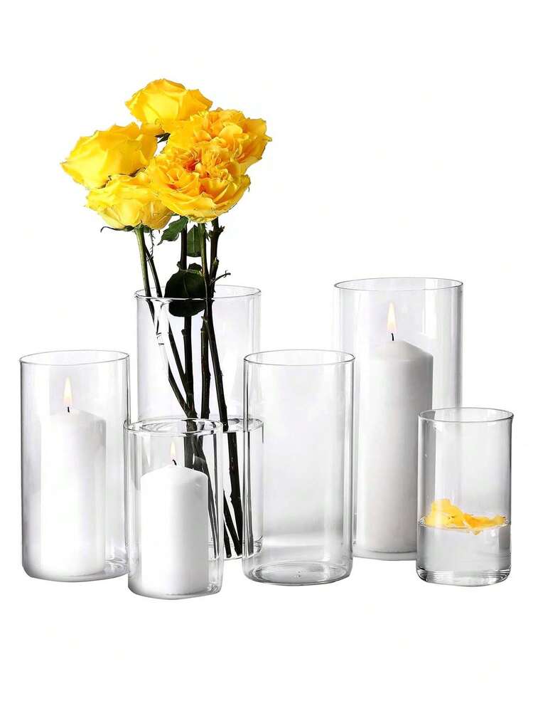 1pc Glass Cylinder Candle Holder, Transparent Glass Cylinder Candle Holder Glass Cylinder Vase For Center Decor, Wedding Party Decoration - Clear - View 3
