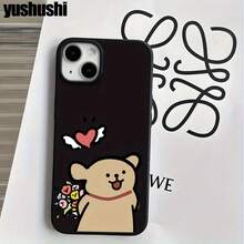 Funda protectora para phone (1 unidad) con diseño de flores para un perrito dorado. Elegante diseño con orificios grandes, compatible con phone 16 Pro, 16, 15 Pro, 14, 14 Plus, 14 Pro, 13, 13 Pro, 12 Pro y 11/11 Pro. Ideal para cumpleaños y celebraciones. - Negro - Ver 6