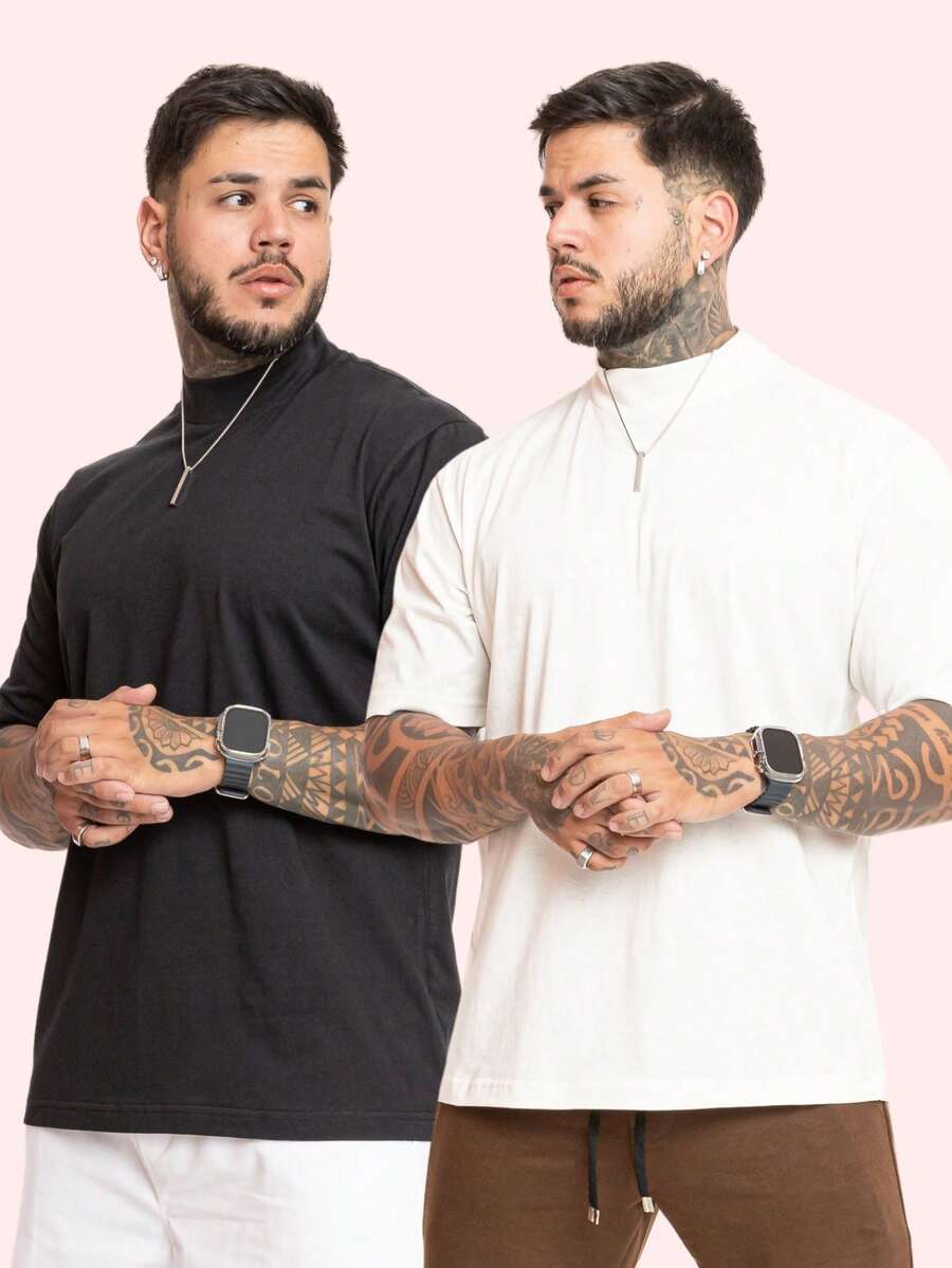 Kit 2 Oversized Premium Cotton Street Style T-Shirts - Black and White - View 1