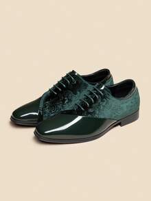 Men's Dress Shoes Classic Lace-Up Caden Glossy Velvet Formal Oxford For Business Dinners  Parties Cocktail Events Weddings  Valentine's Day Gifts - Dark Green - View 3