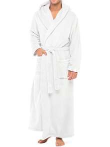 Mens Robe With Hood, Plush Fleece Hooded Mens Bathrobe, Big And Tall Bath Robe For Menhalloween - White - View 1