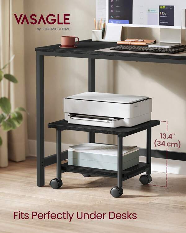 VASAGLE Printer Stand With Locking Wheels, 2-Tier Shelf, Industrial Under Desk Heavy-Duty Mobile Cart For Home Office