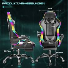 Devoko Gunji Massage Video Game Chair For Adults With Footrest, PU Leather Computer Desk Chair, Adjustable Backrest, High Back Support, Home Office Chair With Headrest And Lumbar Support - 灰色 - 查看 5