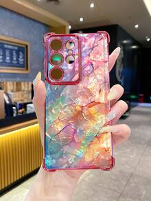 1个蓝紫色大理石渐变防震电镀摄像头UV印刷保护壳，兼容三星/Galaxy/Infinix/红米/OPPO/vivo/Realme，防水防摔防刮，国际版，非国内版 - 粉色 - 查看 2