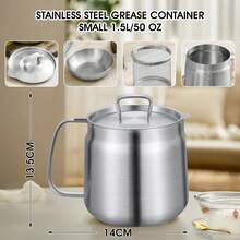 1.5L/2L Oil Filter Pot Kitchen Oil Filter Pot Cooking Oil Filter Pot, 304 Stainless Steel Oil Strainer Separator Grease Filter Container Pot Kitchen Cooking Tool With Strainer & Deep Fryer Basket & Dustproof Lid - Bạc - Xem 7