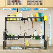 SNSLXH [2-Tier 4 Baskets Over The Sink Dish Drying Rack, 26.57"-35", Large Sink Rack For Kitchen, Extensible And Adjustable, Saving Kitchen Space - ColorB - View 2