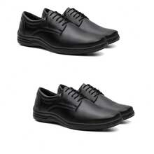 Kit 2 Pares Sapato Social Couro Sintético  Alta Qualidade - Ideal para Trabalho e Uniformes - Multicolorido - Visão 10