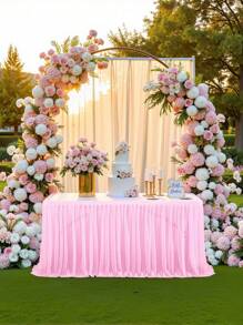 4pcs/1pc Pleated Solid Color Tableskirt, Suitable For Rectangular, Square, Round Tables, Ruffled Tablecloth, Wrinkle-Resistant And Easy To Clean, Applicable For Birthday Cake Table Decor, Banquet And Wedding Party, Bridal Shower, Various Party Celebrations