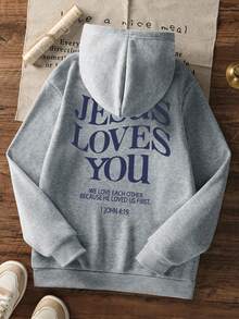 Tween Girls Loose Fit Printed Thermal Lined Sweatshirt, Casual Outerwear For Spring, Autumn, Winter - Light Grey - View 3