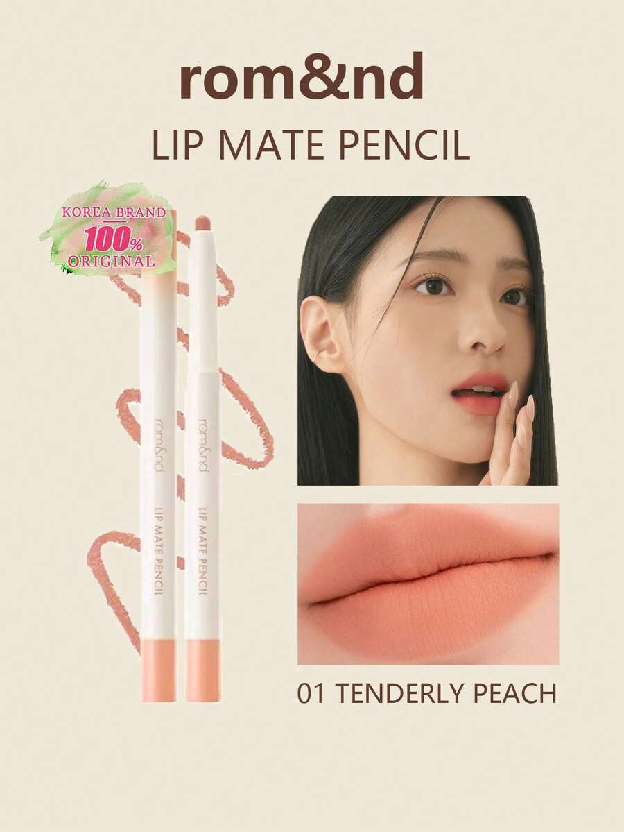 Rom&nd Romand Lip Mate 唇線筆 0.5g/0.02oz,唇線筆,臉部彩妝,持久顯色,長效持妝,濃郁顯色,塗抹順滑,高顯色度,可伸縮筆尖,方便塗抹,01 蜜桃粉 - 1 Tendery Peach - 查看 1