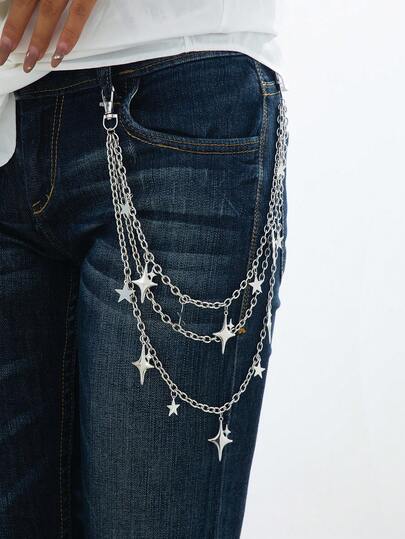 1件朋克摇滚明星吊坠流苏金属链裤链，街头服饰