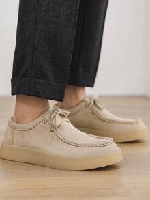 男士休闲鞋 Wallabee 风格米色鞋，绒面革鞋，男鞋，软底鞋，步行鞋，复古风格，全天舒适 - 米色 - 查看 7