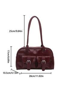 1 buah Tas Tote Minimalis Vintage dengan Resleting, Dilengkapi Kantong dan Dua Pegangan, Cocok untuk Penggunaan Sehari-hari Wanita, Baik untuk Aktivitas Kasual maupun Komuter. - Burgundy - View 3