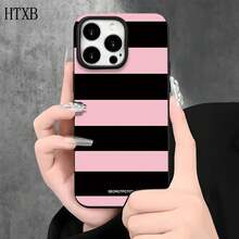 Funda protectora para phone con diseño de rayas rosas y negras (1 unidad), compatible con phone 16 Pro, 15 Pro, 14, 14 Plus, 14 Pro, 13, 13 Pro, 12 Pro y 11/11 Pro. Regalos para cumpleaños y celebraciones. - Blanco - Ver 2