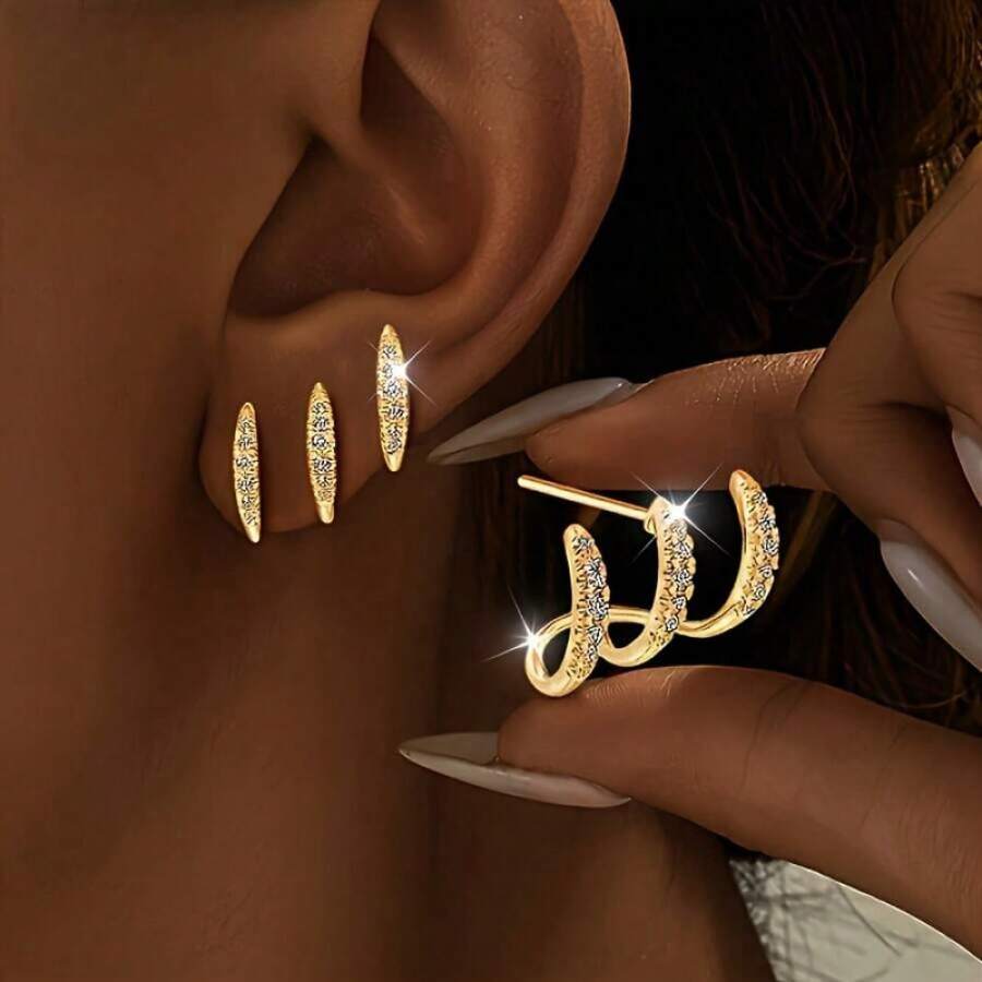 1Pair, Silvery/Golden Color, Women's Claw Set With Super Shiny Synthetic Earrings, Blingbling Dazzling, Exquisite And Lovely, Luxurious And Elegant, Suitable For All Occasions, Perfect Gift For Women - 銀色 - 查看 1