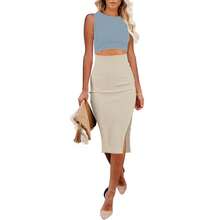 Vestido midi ajustado elegante blanco con recortes - Azul grisáceo albaricoque - Ver 1