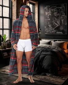 Mens Robe With Hood, Plush Fleece Hooded Mens Bathrobe, Big And Tall Bath Robe For Menhalloween - Savannah Fusion - View 10