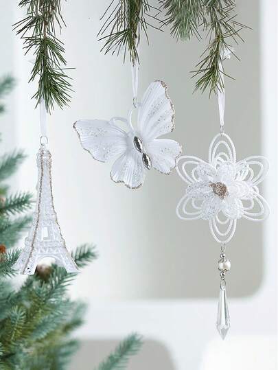 1 Stück Weihnachtsdekoration, Weihnachtsbaum Ornament, transparente Acryl Hängedekoration, Heimdekoration, Schneeflocke, Weihnachtsmann, Rentier, Glocke, geeignet für Geburtstagsparty, Hochzeit, Bar, Heimfeier Dekoration, Weiß