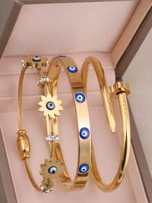 3 件/1 件时尚蓝眼系列手链套装，适合日常佩戴、音乐节、万圣节礼物，不锈钢可叠戴手镯 - 手鐲 - 查看 7