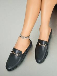 Giày mules nữ mũi tròn, kiểu dáng casual Anh Quốc, giày cao cổ, giày slip-on đa năng, thanh lịch và thoải mái cho sinh viên, màu đen. - màu đen - Xem 2