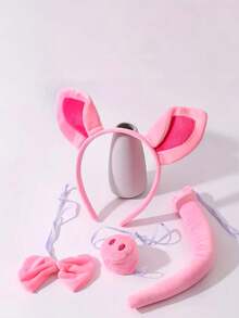 4pcs Pig Costume Accessory Set - Made Of Polyester, Includes Ear Headband, Nose, And Tail Bow, Suitable For Cosplay, Weddings, Birthdays, Parties, And Various Celebrations
