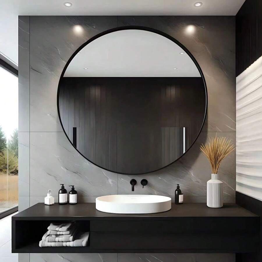 Round Wall Mirror – 20/24/30 Inch Black  Finish For Bathroom Vanity, Bedroom, Entryway | Elegant Modern Decor Accent - màu đen - Xem 1