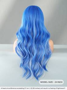 24 Inch Long Wavy Blue Grey Highlight Wig With Curtain Bangs For Women Heat Resistant Fiber Hairpiece,Natural Synthetic Full Machine Hair Wigs For Daily Music Festival Party Wear, Cosplay Halloween & Street Photography Use - 挑染藍色 - 查看 4