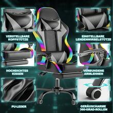 Devoko Gunji Massage Video Game Chair For Adults With Footrest, PU Leather Computer Desk Chair, Adjustable Backrest, High Back Support, Home Office Chair With Headrest And Lumbar Support - 灰色 - 查看 4