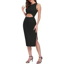Elegant White Cut - Out Bodycon Midi Dress - Black - View 3