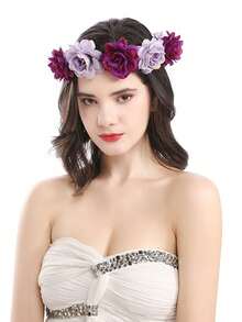 1pc Bohemian Beach Rose Flower Headband, Bridal Headdress, Performance & Travel Floral Headpiece - Multicolor - View 4