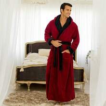 Mens Robe With Hood, Plush Fleece Hooded Mens Bathrobe, Big And Tall Bath Robe For Menhalloween - Blue Plaid - View 2
