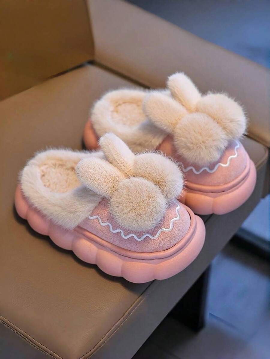 Kids Cartoon Plush Thermal Slippers, Boys & Girls Indoor Warm Slippers