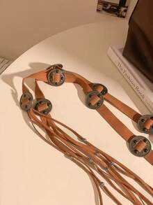 Vintage Boho Tassel Sash Belt Western Waistband Knotted Dress Belt For Women Decoration - 紫紅色 - 查看 3