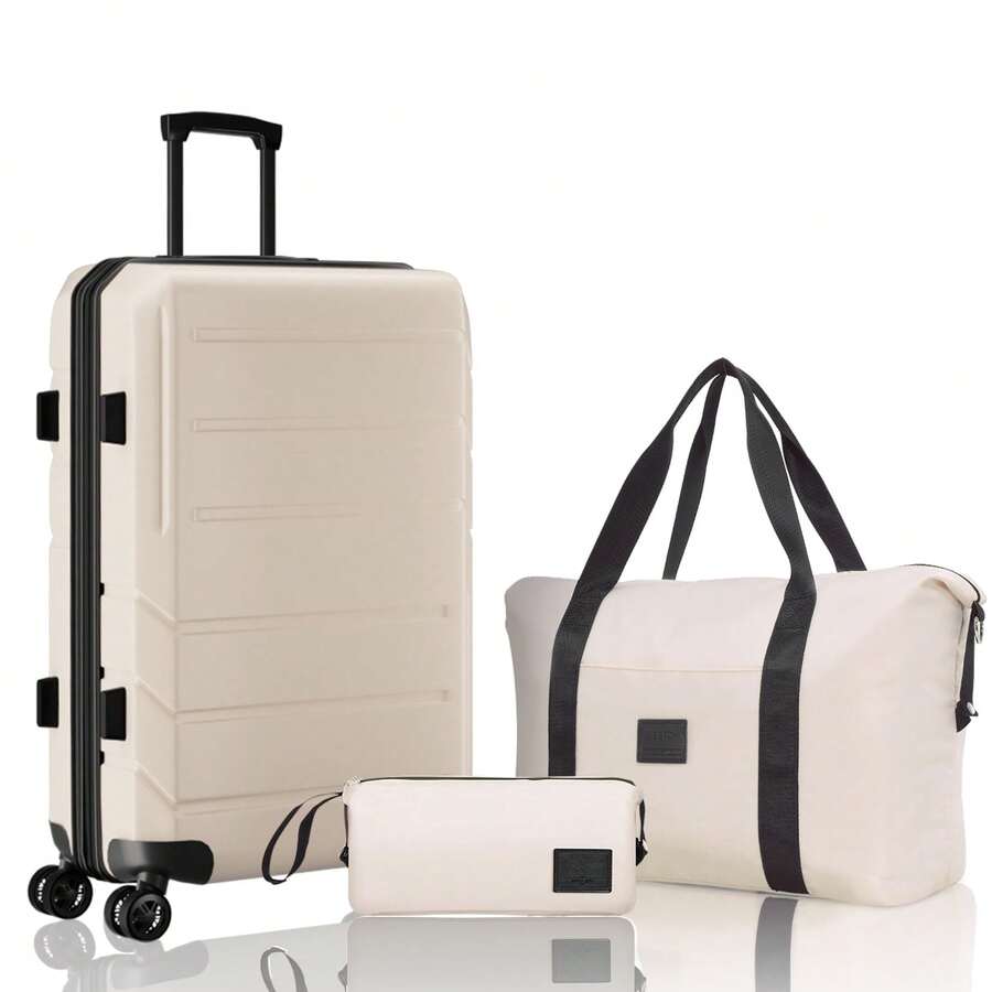 Hueas 3-Piece Carry-On Luggage Set,Expandable ABS+PC Lightweight Hard Shell Suitcases With Spinner Wheels&TSA Lock,Portable Travel Bag And Toiletry Bag,White - Màu be - Xem 1
