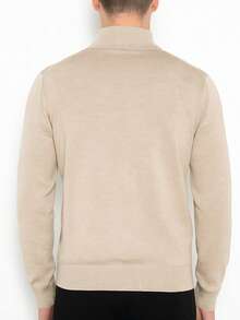 Homme Men's Simple Lightweight Stylish Casual Zip-Up Knit Sweater, Suitable For Autumn/Winter, Mock Neck Men, Men Knit Tops, Quarter Zip Sweater Men, Men S Sweater  Plain - 卡其色 - 查看 4