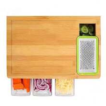 Bamboo Cutting Board Set With 4 Prep Bowls & Graters, Multi-Functional Kitchen Organiser - Large Chopping Block For Kitchen & Camping - Brown - View 11