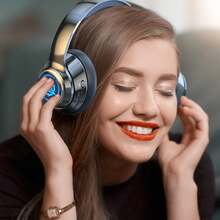 Wireless Bluetooth 5.2 Over-Ear Headphones For Gaming & Music, 20H Playtime, HiFi Sound /40mm Driver, Foldable Design, 3 Modes (BT/AUX/TF Card), RGB LED Light Effect (6 Colors), Noise Cancelling Mic, Comfort Fit For Travel Gym - màu đen - Xem 8