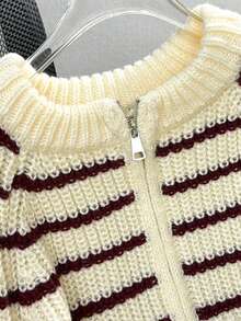 JIANHU Red & Burgundy Striped Knit Cardigan - Full Zip Up Sweater With Ribbed Cuffs And Pockets, Suitable For Christmas Markets And Casual Office Wear, Autumn/Winter - Red - View 7