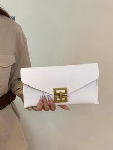 Mini Solid Color Minimalist Flap Clutch, Casual PU Solid Color Envelope Bag - Beige - View 6