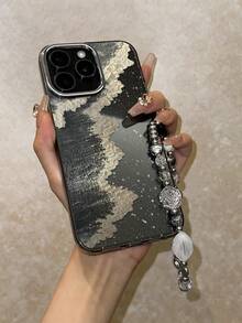 1pc Black Background Fine Glitter Premium Phone Case White 3D Wave Beach Oil Painting Texture Abstract Art Minimalist Style Full Coverage Shockproof Phone Case Compatible With IPhone All Series, Compatible Models: IPhone17/17Pro/17ProMax/16/16Plus/16ProMax/16e/15ProMax/11/12/12Pro/12ProMax/13/13Pro/13ProMax/14/14Pro/14ProMax - Electroplating Frame Black - View 4