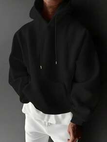 Sudadera con capucha casual para hombres con estampado gráfico de anime japonés - Sudadera de calle azul vibrante, bolsillo canguro y capucha con cordón, lavable aáquina, ajuste cómodo para todas las estaciones - Negro - Ver 3
